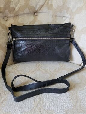 COWBOYSBAG LEATHER CROSSBODY BAG PURSE ADJUSTABLE ZIPPER BLACK SILVER
